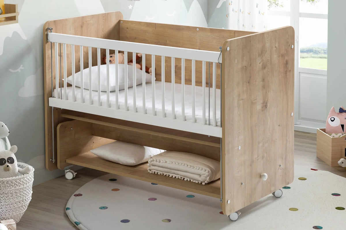 BabyWhen 1091 Wooden Rocking Mother Side Crib with wheels 120 X60