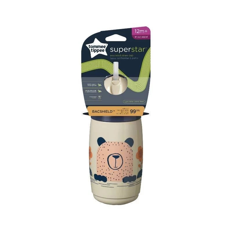 Tommee Tippee Superstar Insulated Straw Cup - Off White - 266ml - 12m+ Ideal for Weaning