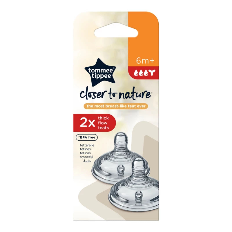 Tommee Tippee Closer to Nature, Thick Flow Teats, 2 Pieces 6+m