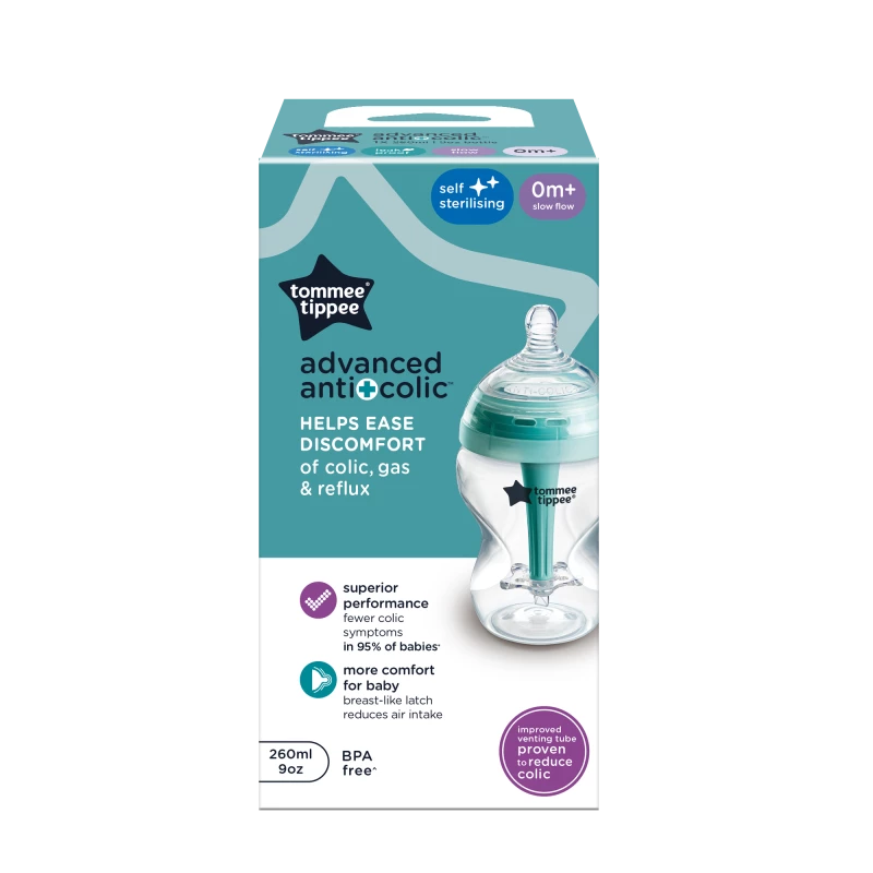 Tommee Tippee Advanced Anti-Colic Bottle X1, 260 ml with Heat Sensing Tube