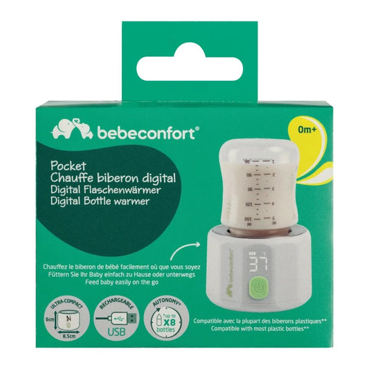 Bebe Confort Pocket Digital Bottle Warmer Portable USB Baby Bottle Heater with Temperature Control (37–50°C), Lightweight & Compact Includes Adapters for Avent, NUK, MAM, Tommee Tippee Bottles
