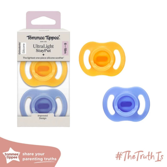 Tommee Tippee UltraLight StayPut Orthodontic Silicone Soother, 6-18 m Blue & Yellow