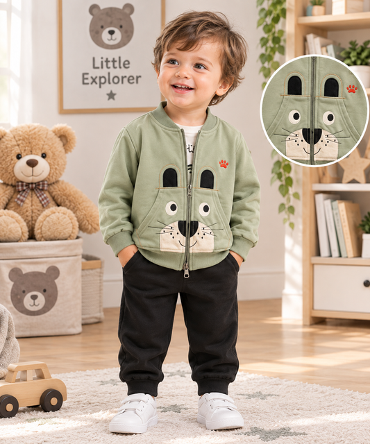 Kids Sage Green & Black Zippered Lounge Set