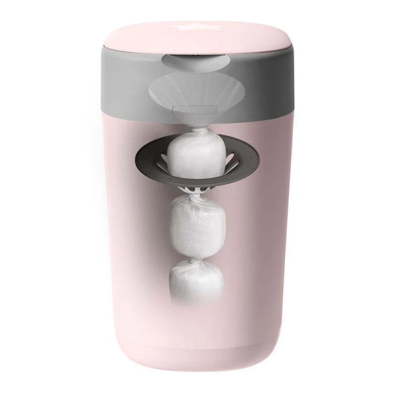 Tommee Tippee Twist & Click Nappy Disposal Bin Pink, Odour-Sealing, Antibacterial Film, Holds 30 Nappies, Eco-Friendly, Stylish Design