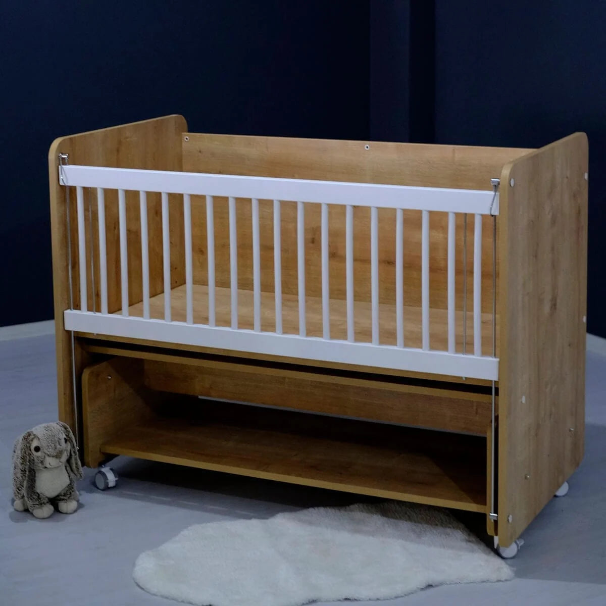 BabyWhen 1091 Wooden Rocking Mother Side Crib with wheels 120 X60