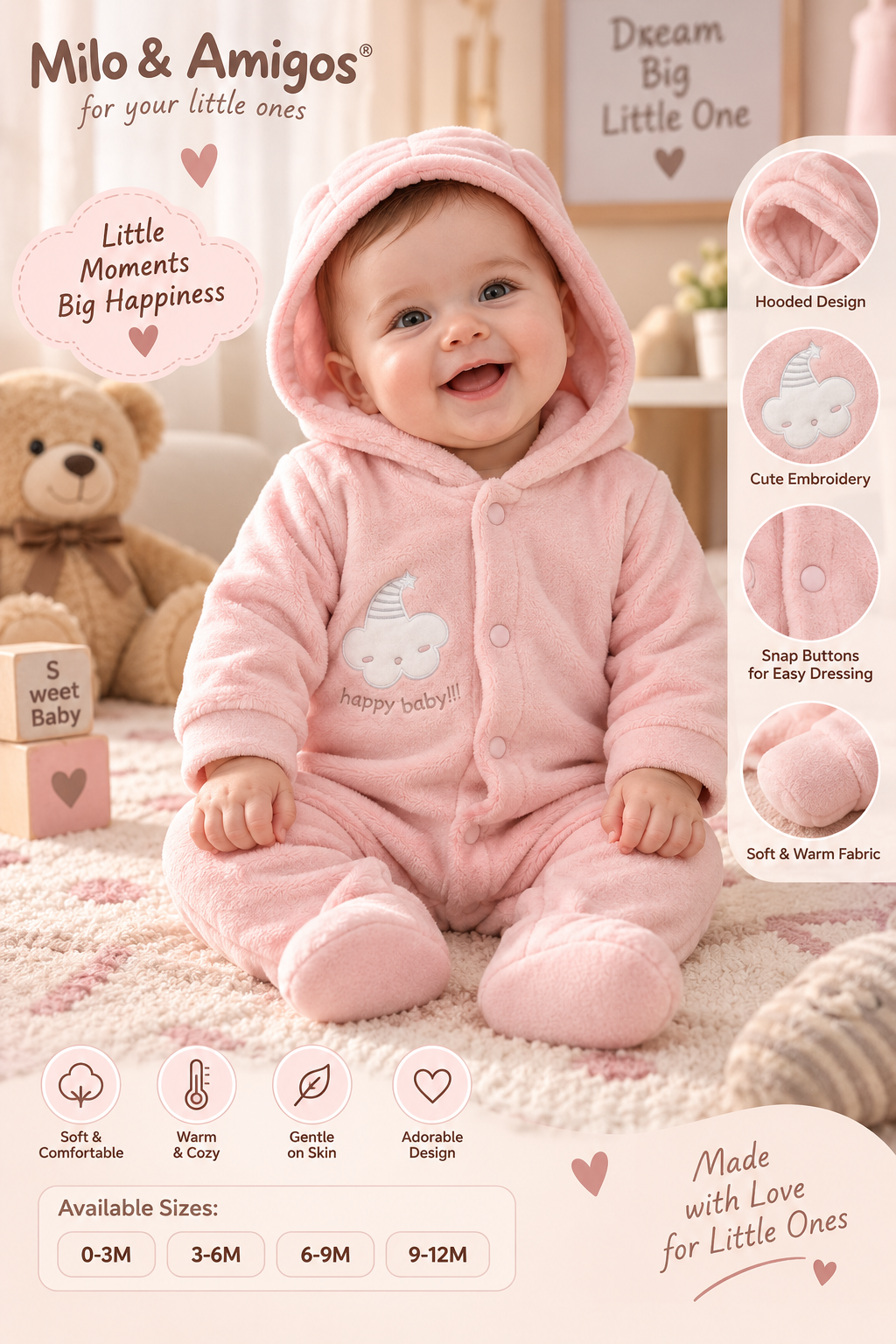Baby Hooded Fleece Romper